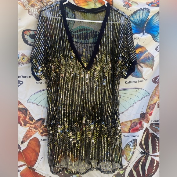 INC INTERNATIONAL CONCEPTS Sequin V-Neck Top Size XL - Picture 1 of 4